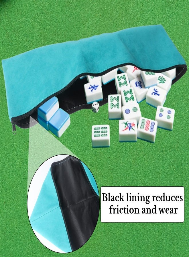 Klmnop Empty Mahjong Bag, Blue Velvet American Mahjong Tiles Bag with 3 Dice(Mahjong Not Included) - Image 3